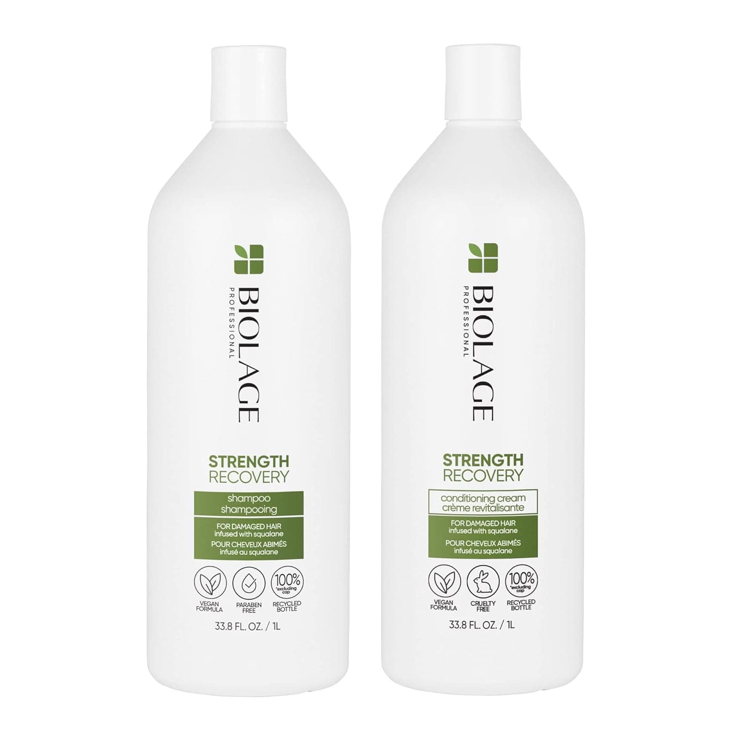 Biolage Strength Recovery Shampoo & Conditioner Set | Gently Cleanses & Reduces Breakage | For All Damaged & Sensitized Hair Types | Vegan | Cruelty-Free