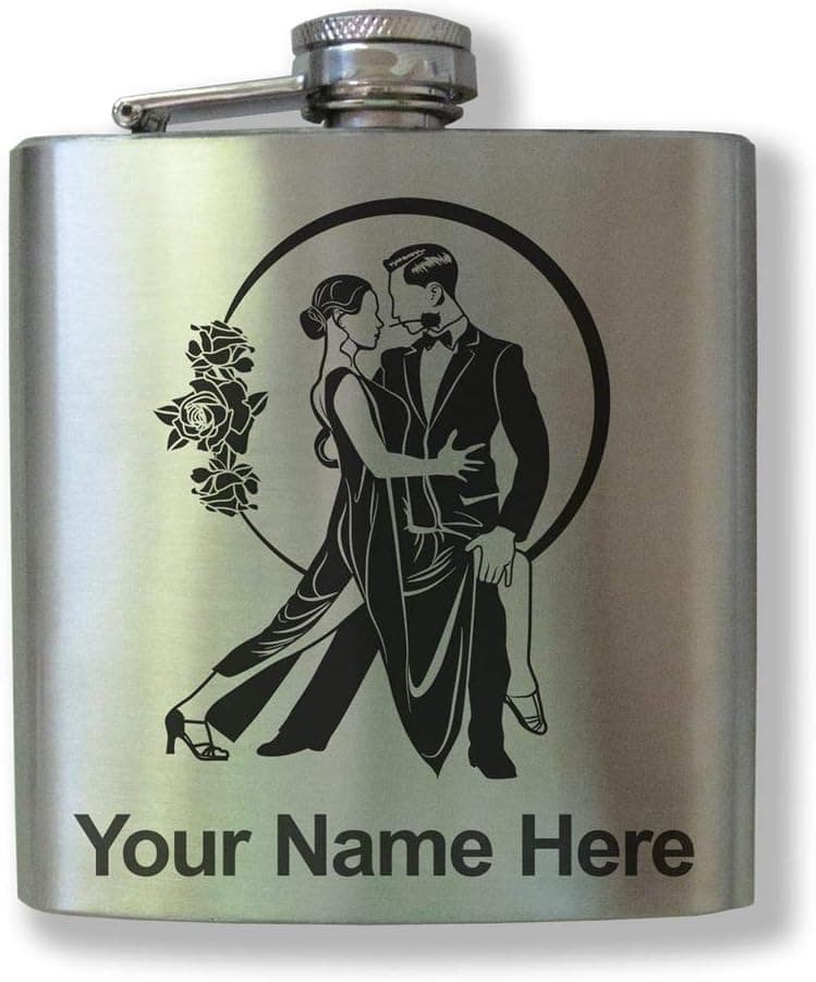Stainless Steel Flask, Tango Dancers, Personalized Engraving Included