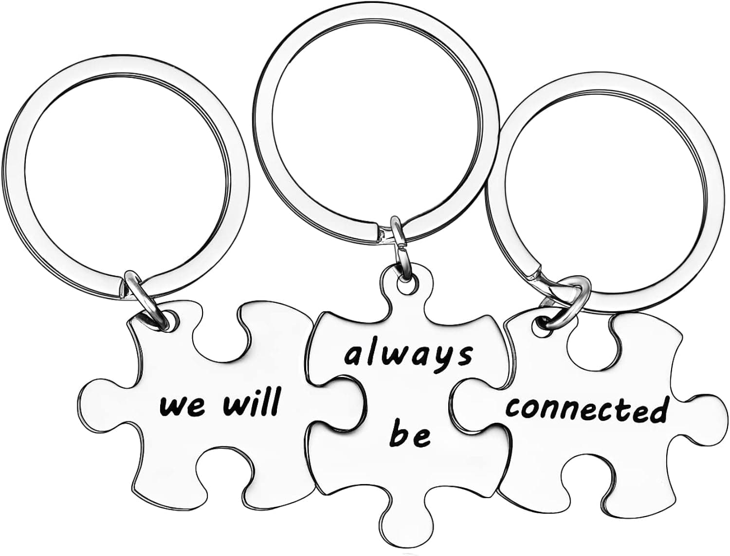 3PCS We Will Always Be Connected Keychain Set, Best Friends Keychains for 3, Friendship Keychain Jewelry Gift for Sisters Friends