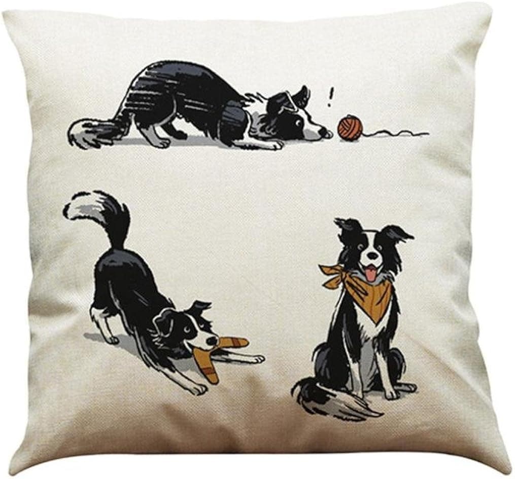 Kimloog Cute Dog Cotton Linen Pillow Cases Hidden Zip Sofa Home Car Waist Throw Cushion Cover