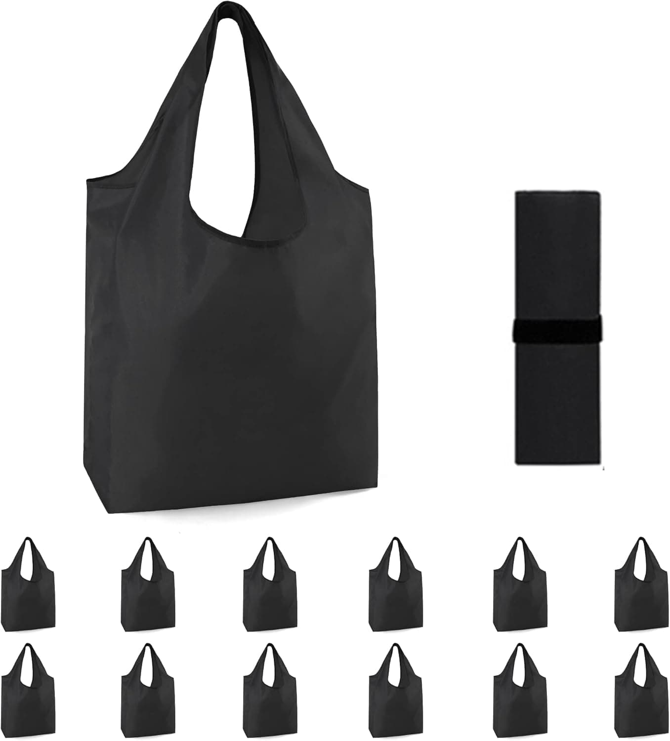 BeeGreen Black Reusable Grocery Bags Bulk 12 Pack, Wholesale Reusable Shopping Bags, Extra Large 50LBS Heavy Duty, DIY Kitchen Reusable Bags Machine Washable, Foldable Tote Bags