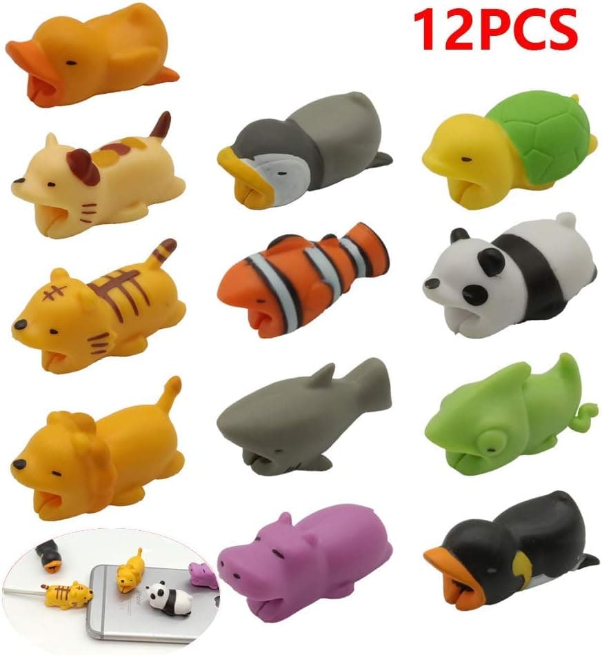 soomraoom 12PCS Cable Bites Cute for iPhone Cable Cord Cute Animal Cable Protects Saver Phone Accessory