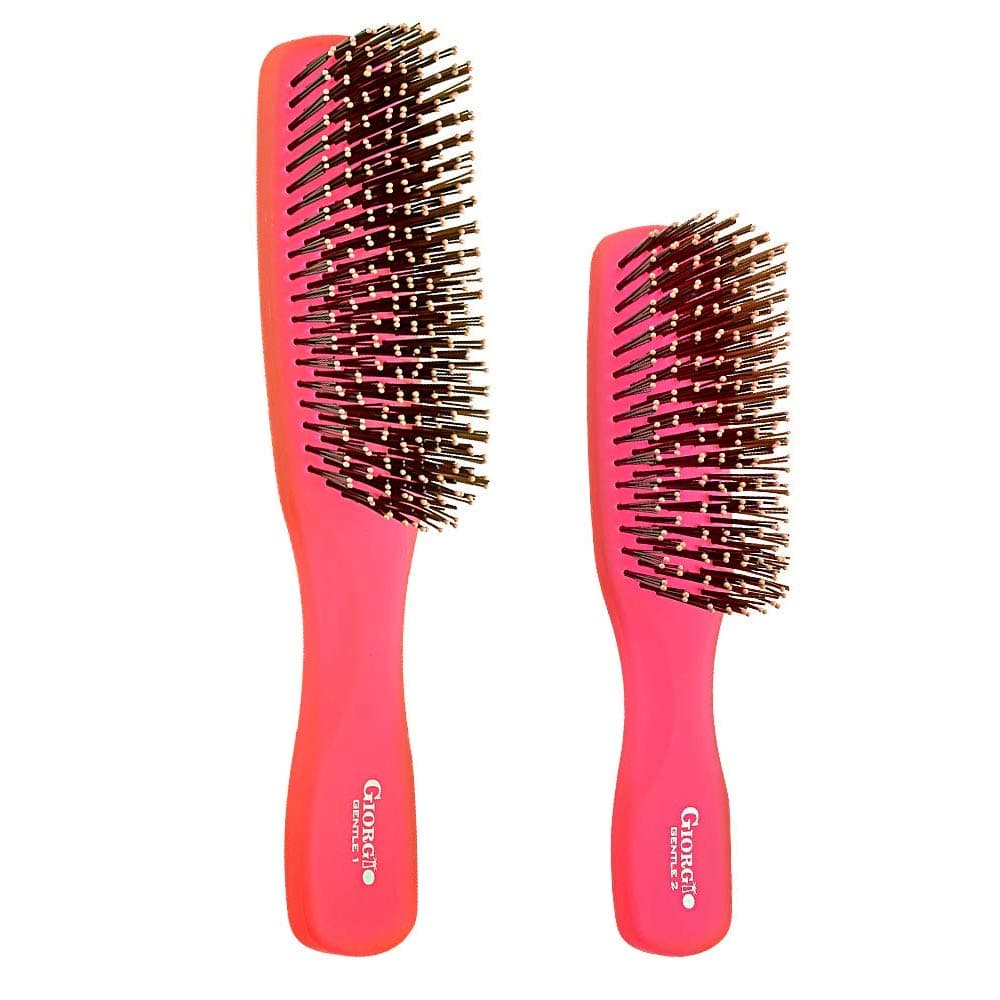 Giorgio GION1-2R Red Set of 2 Gentle Touch Detangler Hair Brush for Men Women and Kids. Soft Bristles for Sensitive Scalp. Wet and Dry for all Hair Types. Scalp Massager Brush Stimulate Hair Growth