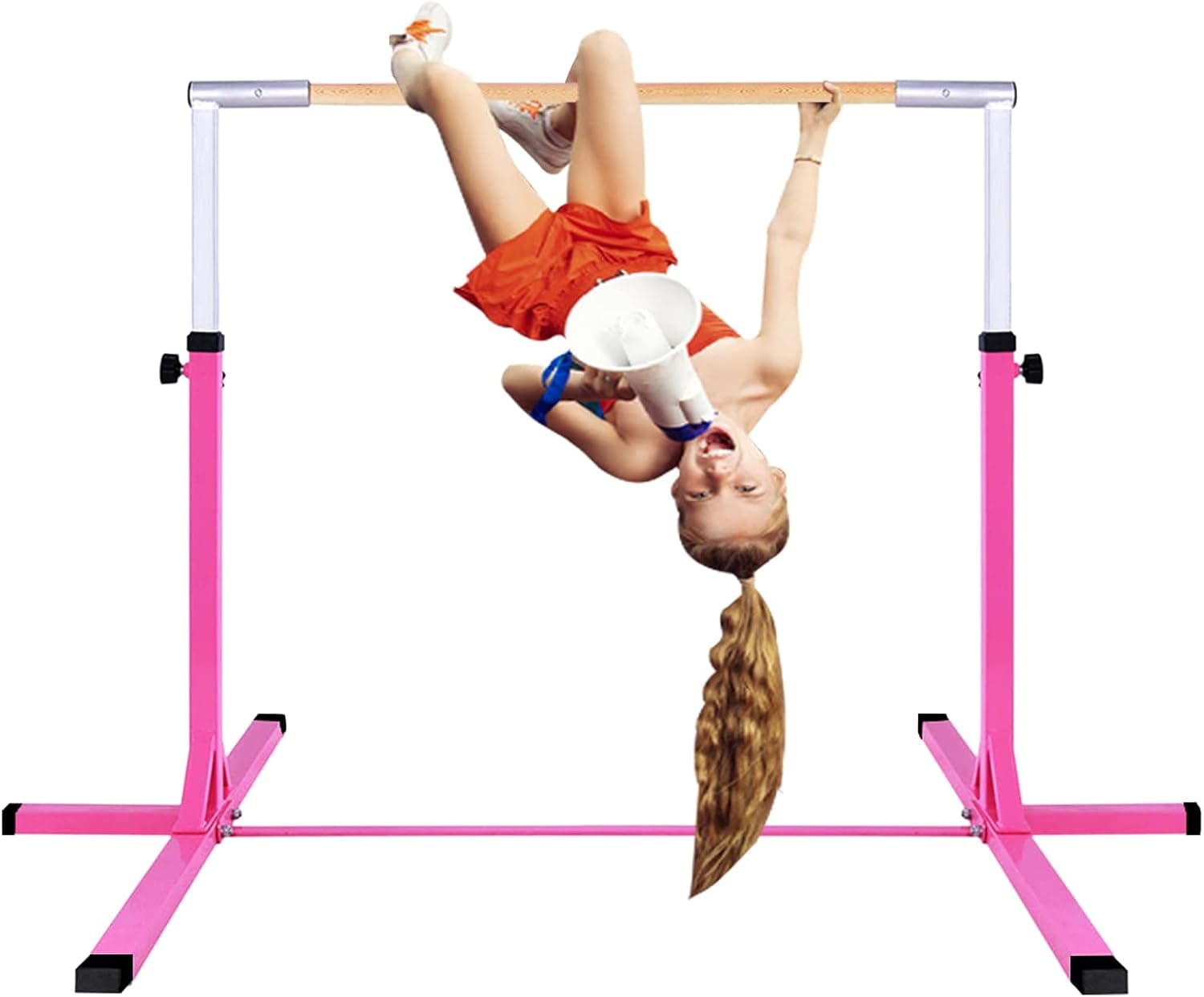 EASIGO Gymnastics Junior Training Bar - Stainless Steel 36"-59" Adjustable Weights Gymnastics Bars 1-4 Levels, 220 lbs Weight Capacity, Suit for Indoors, Home Practice (Pink)