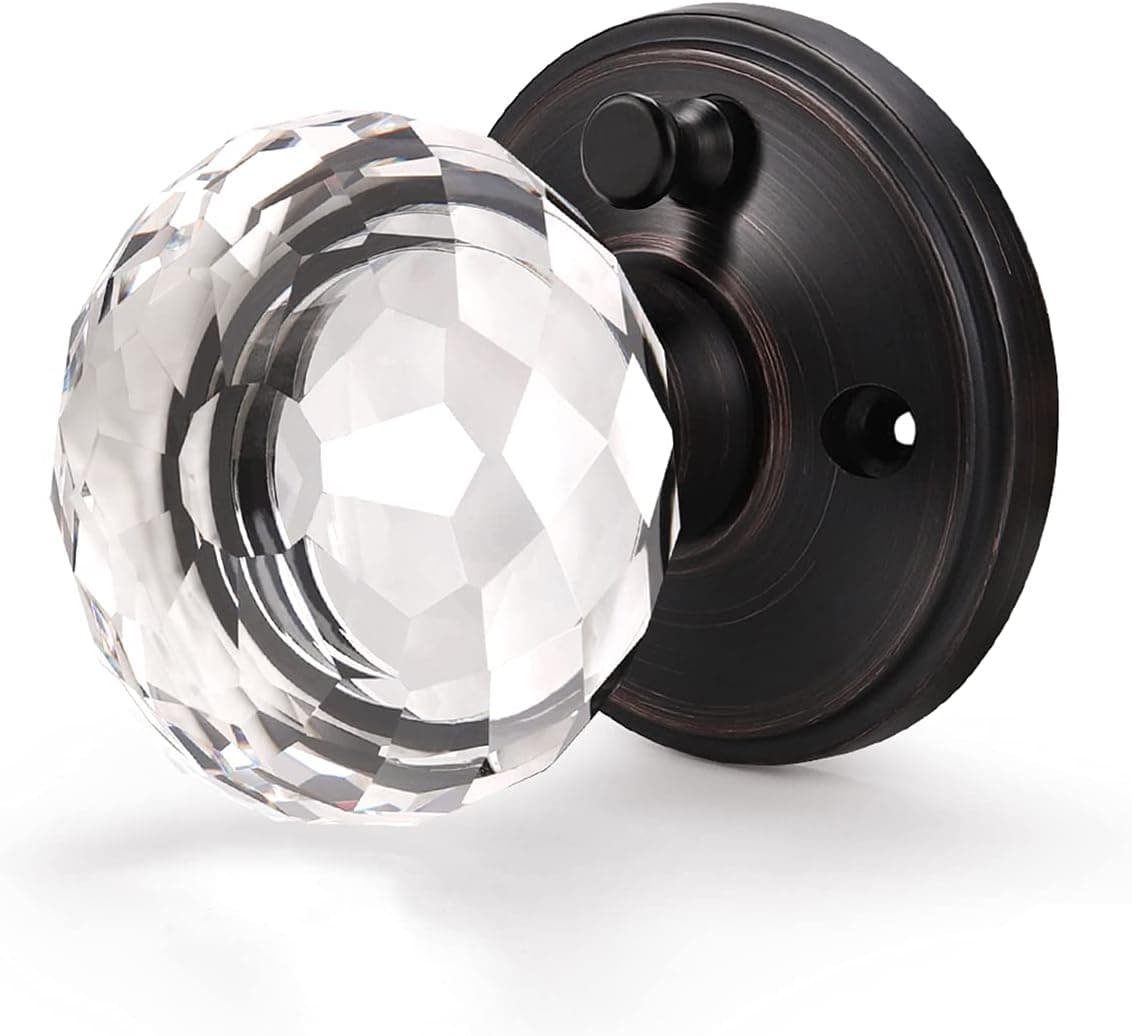 Goldentimehardware 1 Pack Crystal Glass Door Knobs Interior Privacy Doorknob, Bedroom Bathroom Crystal Door Handle Diamond Shape,Oil Rubbed Bronze Rose with Clear Door Handle