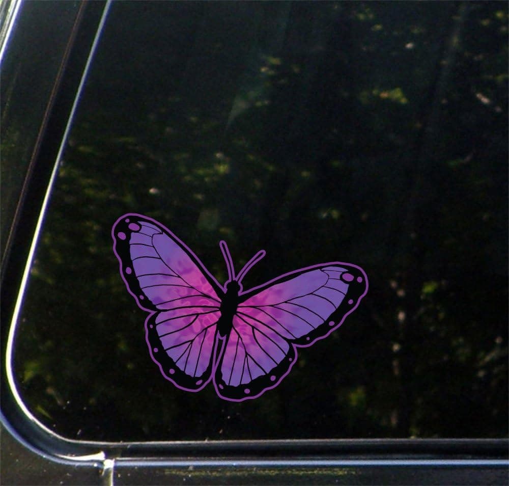 Yadda-Yadda Design Co. Color Butterfly - Mystic Purple - Contour Cut and Printed Car Vinyl Decal Copyright (6.5" w x 4" h) (Color Choices Available) (Purple)