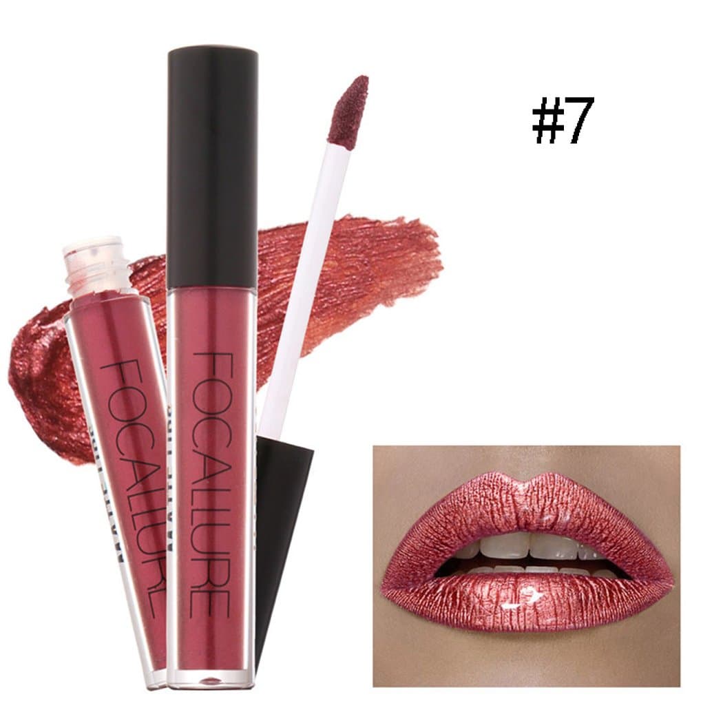 eshion 7 Colors Metallic Lip Gloss Waterproof Not Stick On Cup Liquid Lipstick Cosmetics