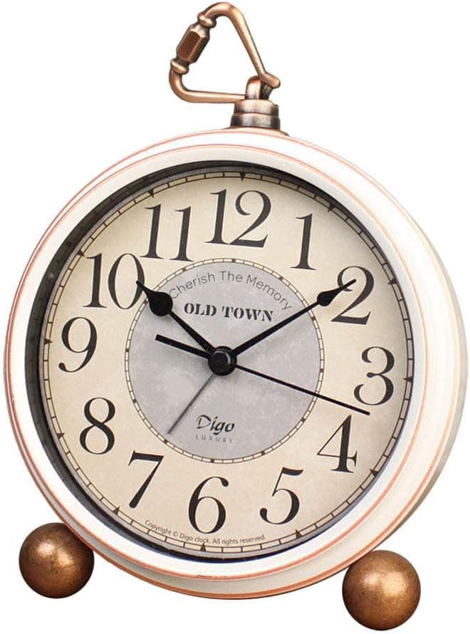 RICA-J European Style Silent Desk Alarm Clock Non-Ticking Whisper Battery Operated, HD Glass Face, Easy to Read for Bedroom (Arabic White)