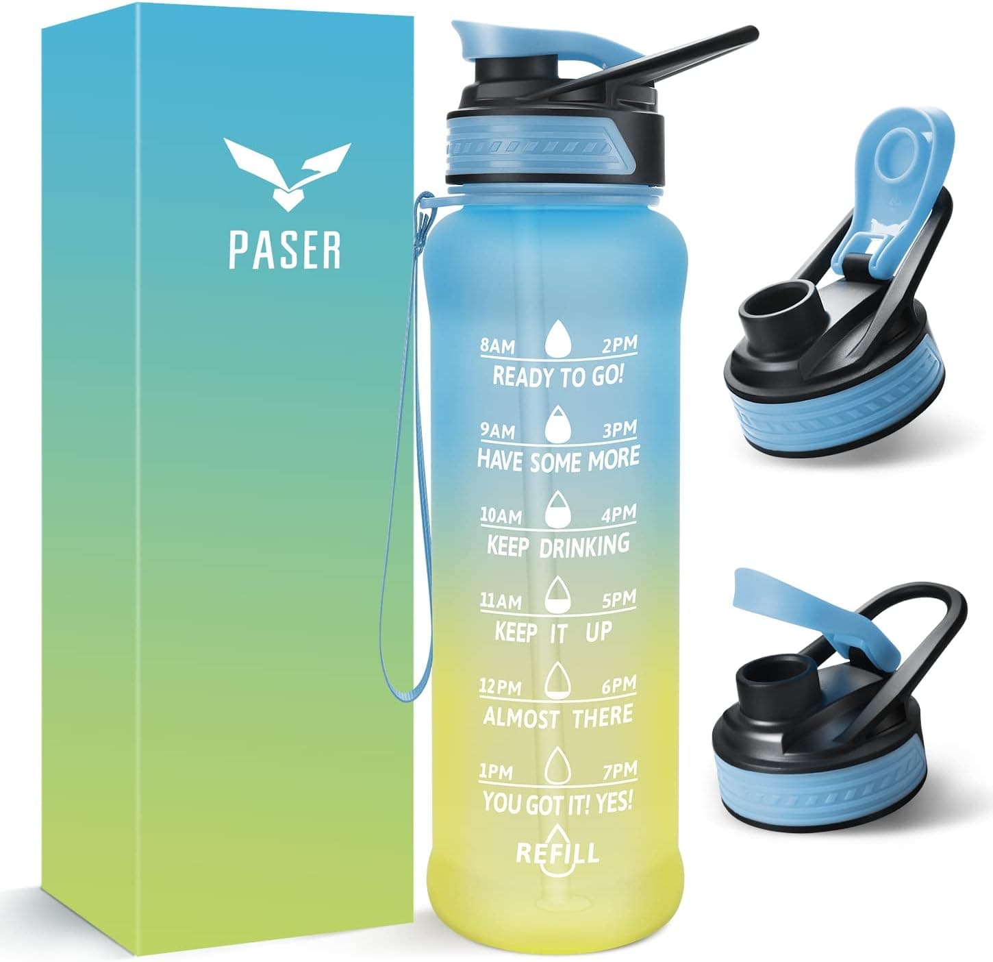 PASER 24/32 oz Motivational Water Bottle with Time to Drink, Removable Straw & Time Marker, Tritan BPA-Free, Flip Lid Fast Flow & Leak Proof Water Jug for School, Office, Fitness, Outdoor Sports…