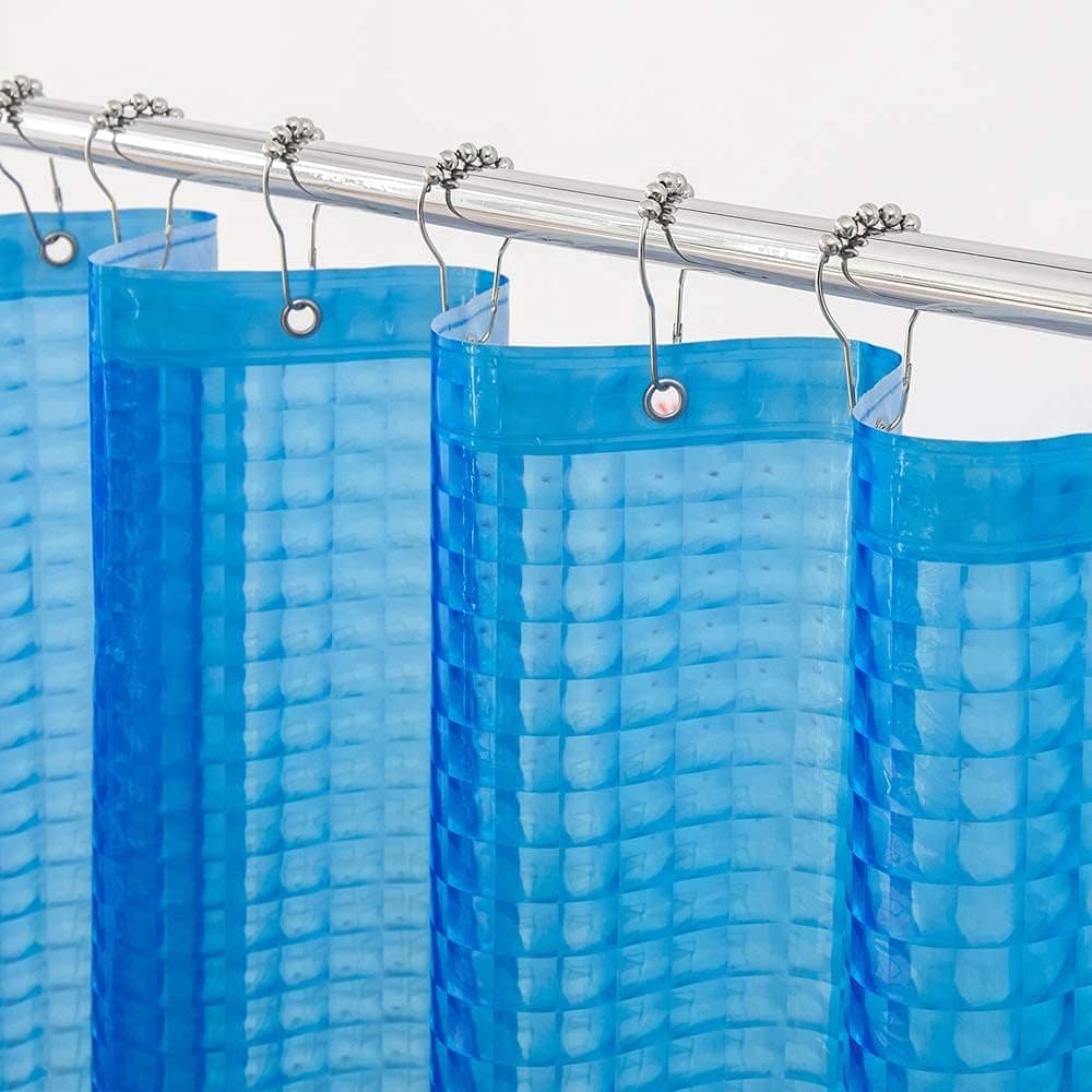 AIMJERRY 3D Eva Heavy Duty Blue Shower Curtain Liners Set for Bathroom with 12 Plastic Hooks,Waterproof 71x71 inc