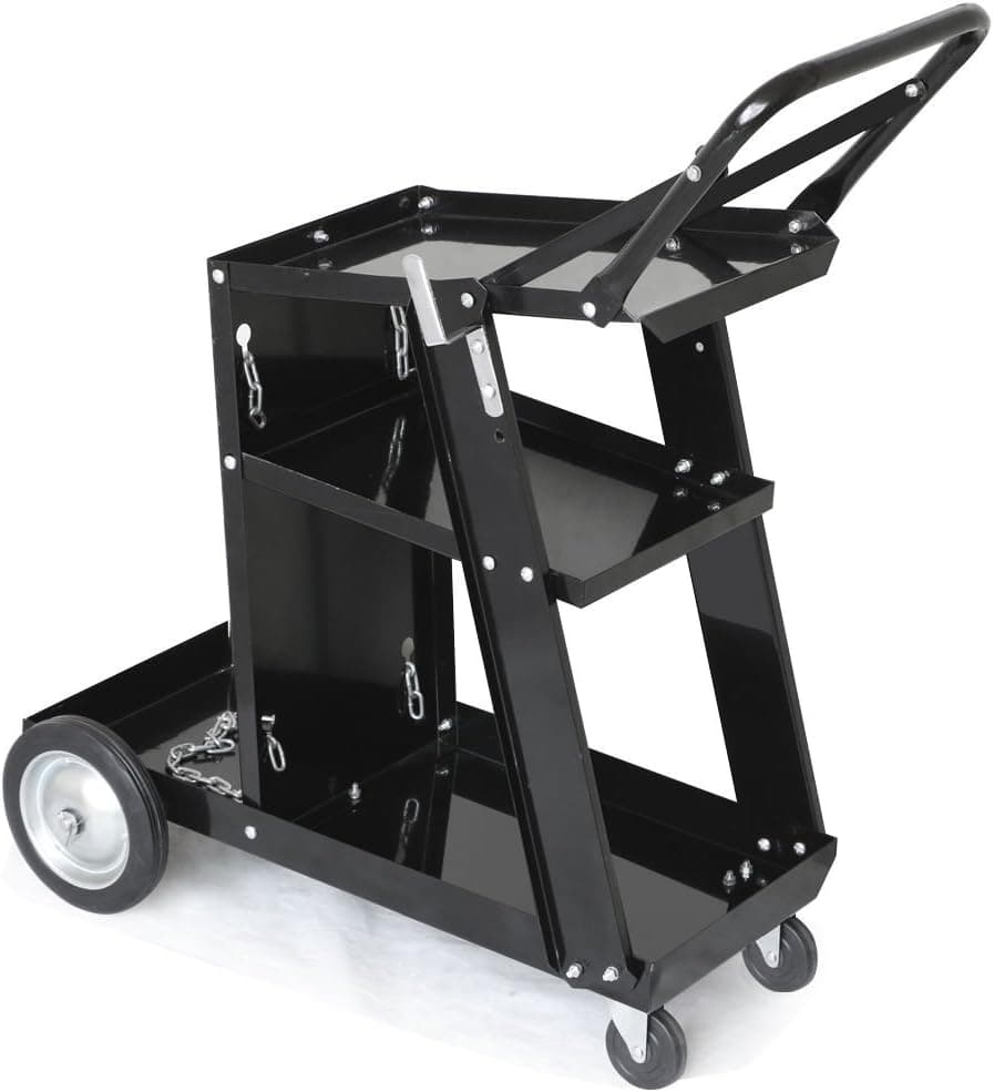 Iron 3 Tiers Rolling Welding Cart with Tank Storage for TIG MIG Welder and Plasma Cutter Black