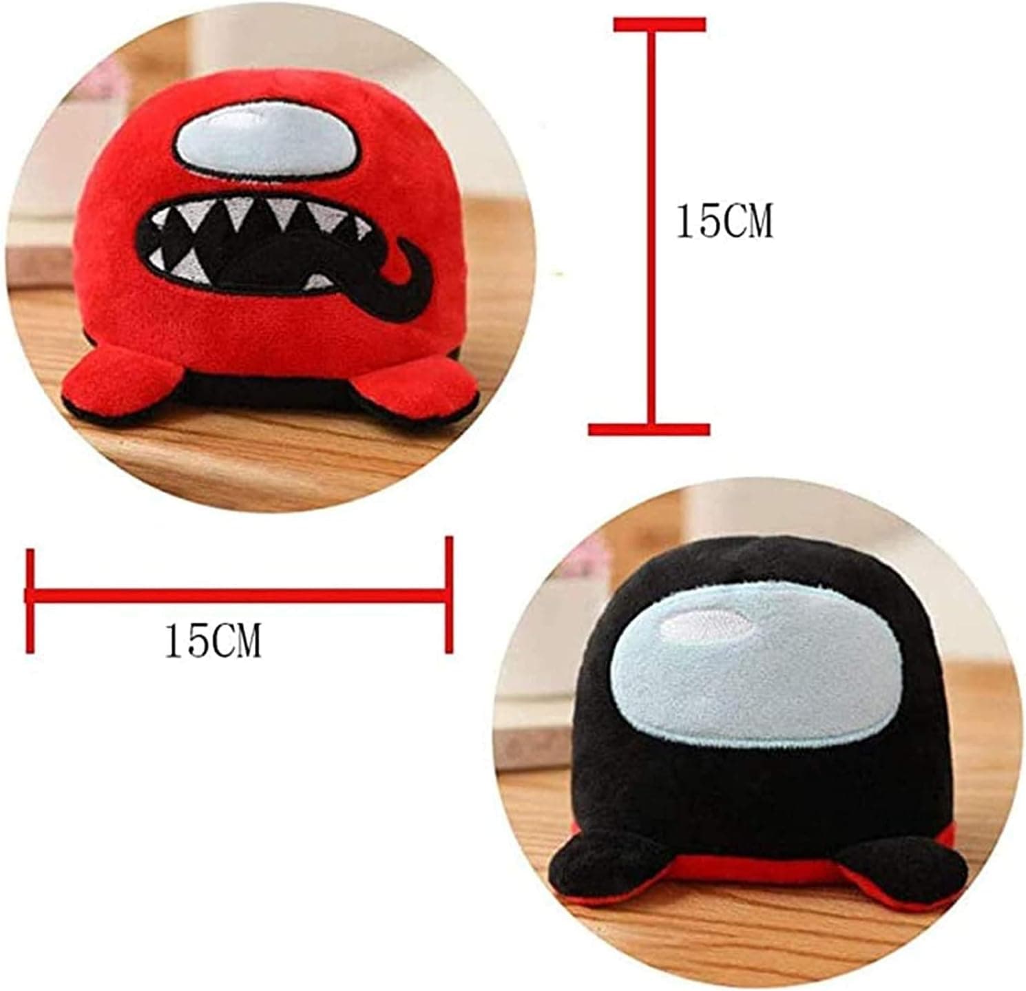 Among Us Reversible Double Sided Stuffed Plushie Plush Toy Animal Animals Mood Changing 6 inch Best Gift (Red and Black)