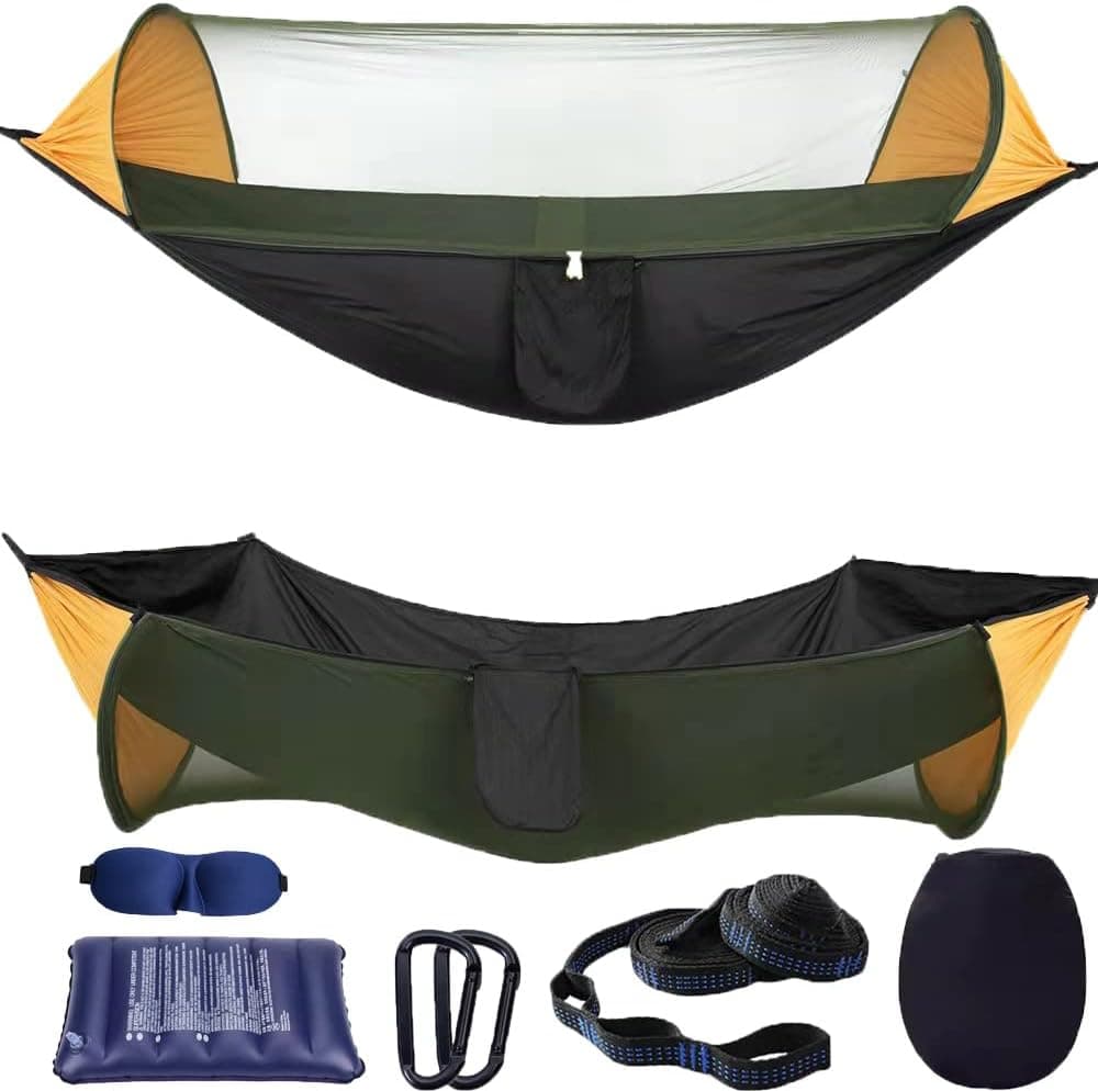 Camping Hammock with Mosquito Net - Portable Travel Hammock Bug Net - Camping Equipment - Hammock Tent for Outdoor Hiking Campin Backpacking Travel (Orange + Black)
