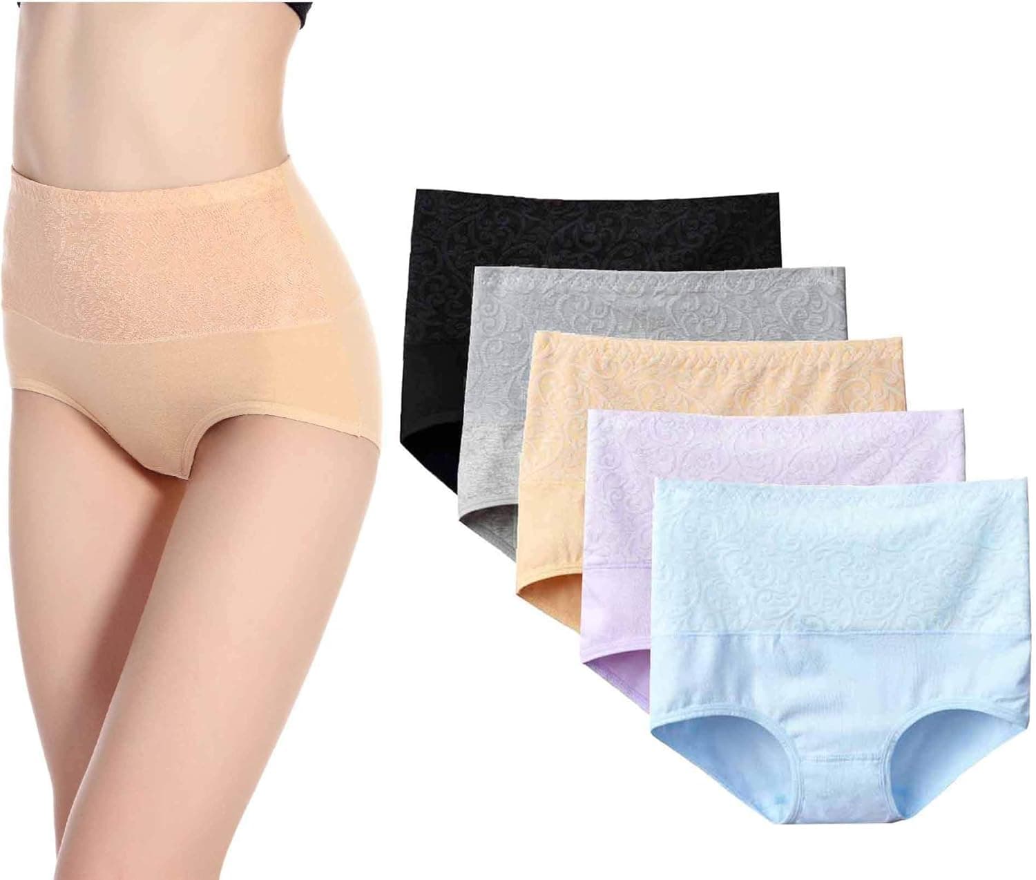 High Waist Tummy Control Panties for Women, Cotton Underwear No Muffin Top Shapewear Brief Panties