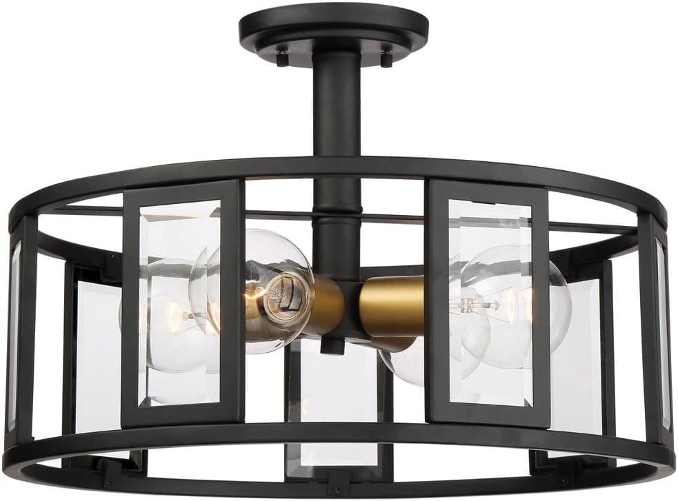 Flush Mounts 4 Light with Black Finish Steel Material Medium Base 17 inch 240 Watts