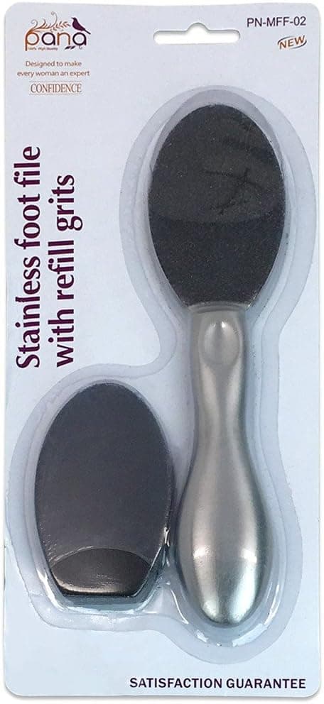 1pc - PANA Reusable Stainless Steel Double-Sided Pedicure Foot File with Refill for Callus Removing (Oval Style)