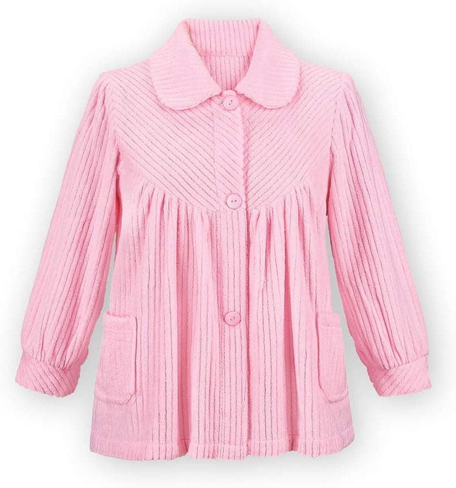 Collections Etc Soft Fleece Button Down Bed Jacket with Pockets - Comfy Flattering Fit Over Pajamas or Nightgown