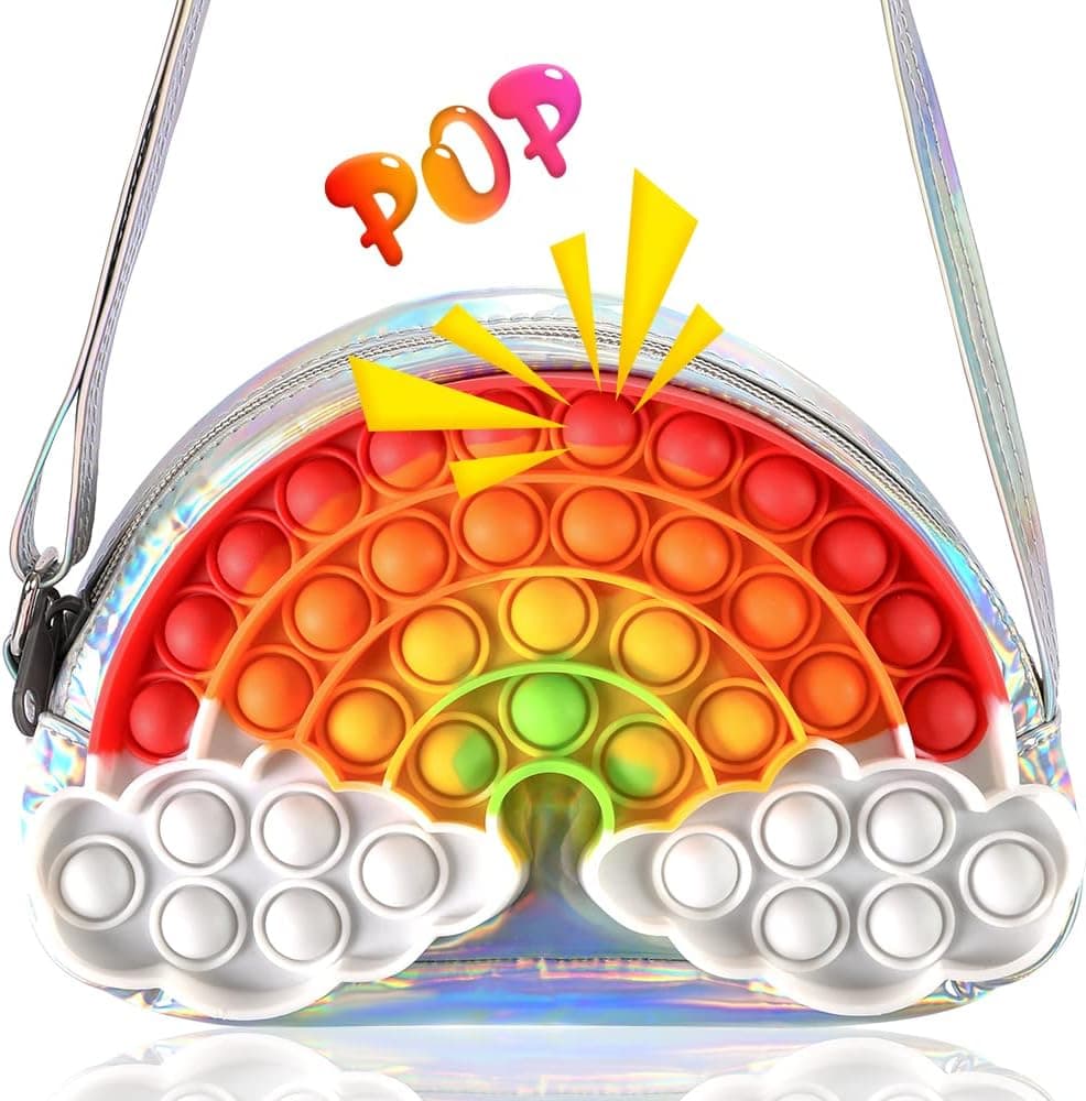 CarJoy Pop Fidget Purse Pop Shoulder Bag Laser Rainbow Pop Fidget Purse Relief Stress Sensory Fidget Toys for Kids Birthday Christmas Halloween Easter Party Gifts