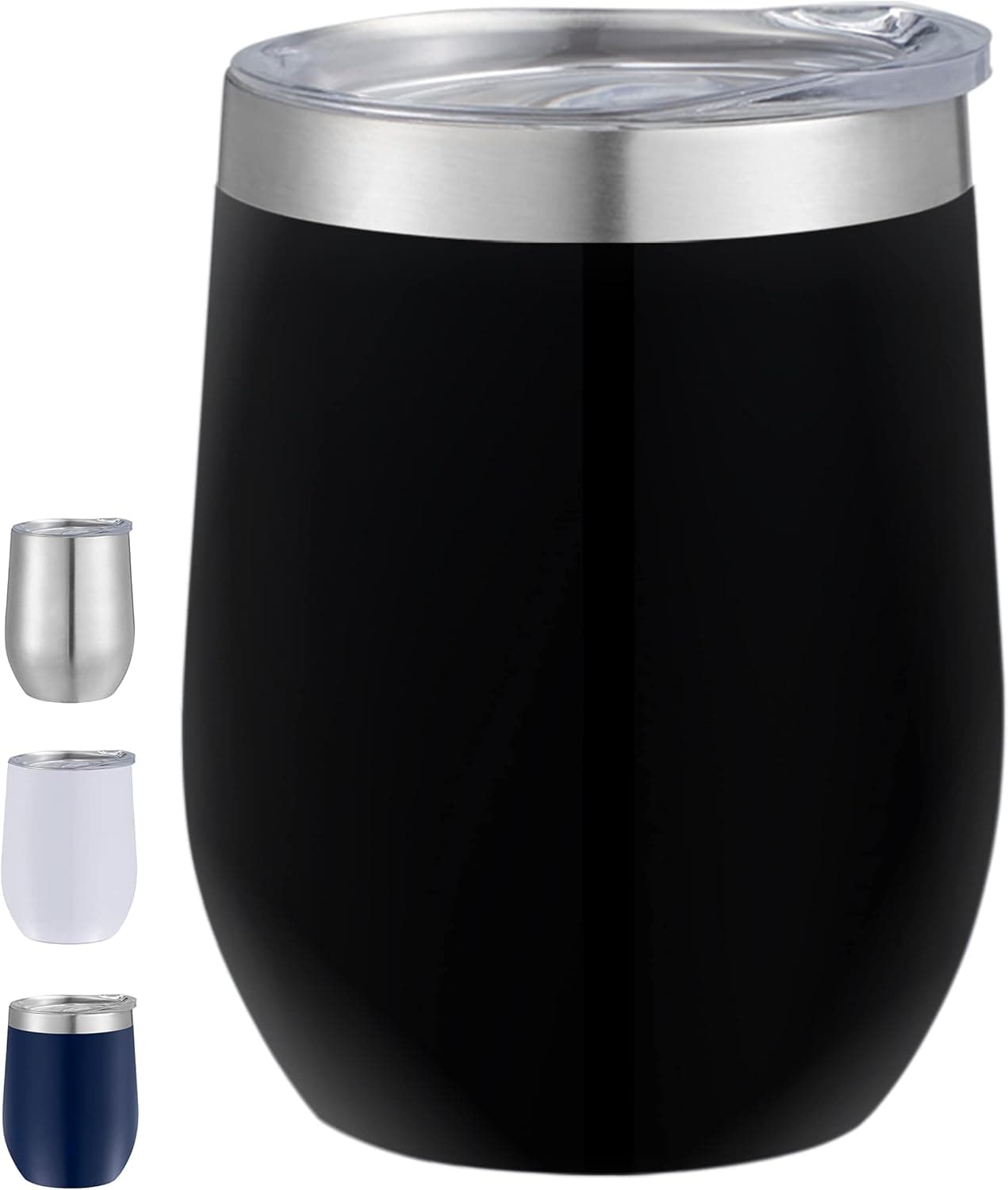 Haimo 12 Oz Stemless Wine Tumbler 18/8 Stainless Steel Material Insulated & Reusable Cups With Lids for Coffee, Wine, Cocktails, Juices (Black)