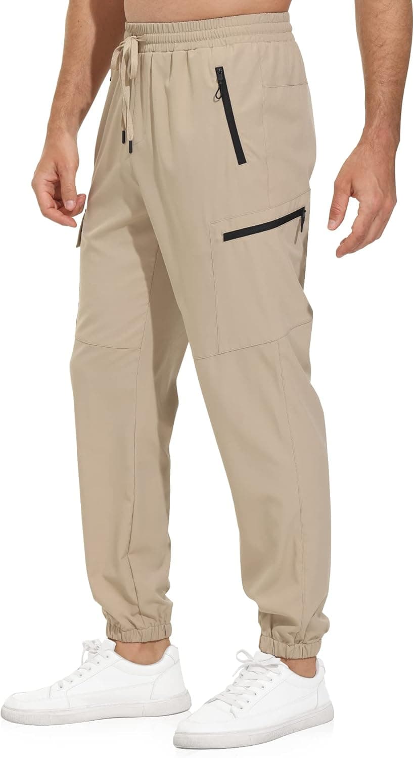 VAYAGER Men's Lightweight Joggers Quick Dry Hiking Cargo Pants Stretch Running Athletic Golf Pants with Zipper Pockets