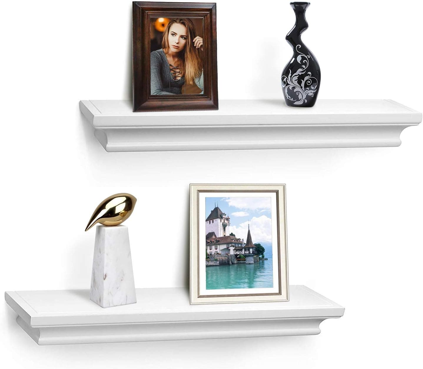 birola Floating Shelves-Crown Molding Wall Mounted Mantle Shelves Set of 2, 17 Inch (White.)