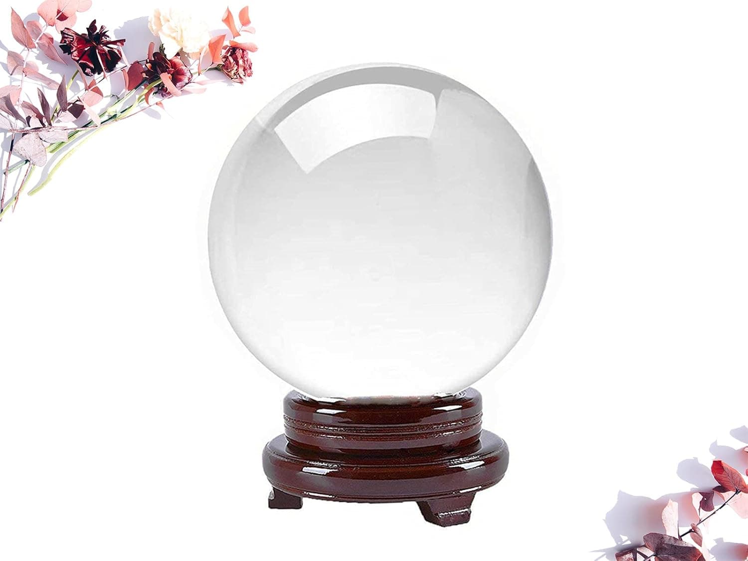 CLICK2GO Clear Crystal Ball with Wood Stand – K9 Glass Crystal Decorative Ball Photography Lensball, Meditation Orb & Home Decor for Feng Shui with Gift Box (150mm)