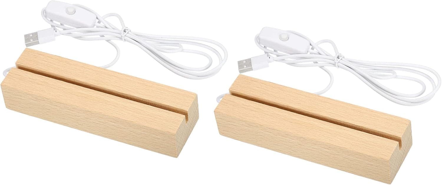 PATIKIL Wooden LED Light Base Stand, 2 Packs Rectangle Wooden 4.65" x 0.2" White Lights Display Pedestals for Acrylic Nightlight Crystal Art, Wood Color