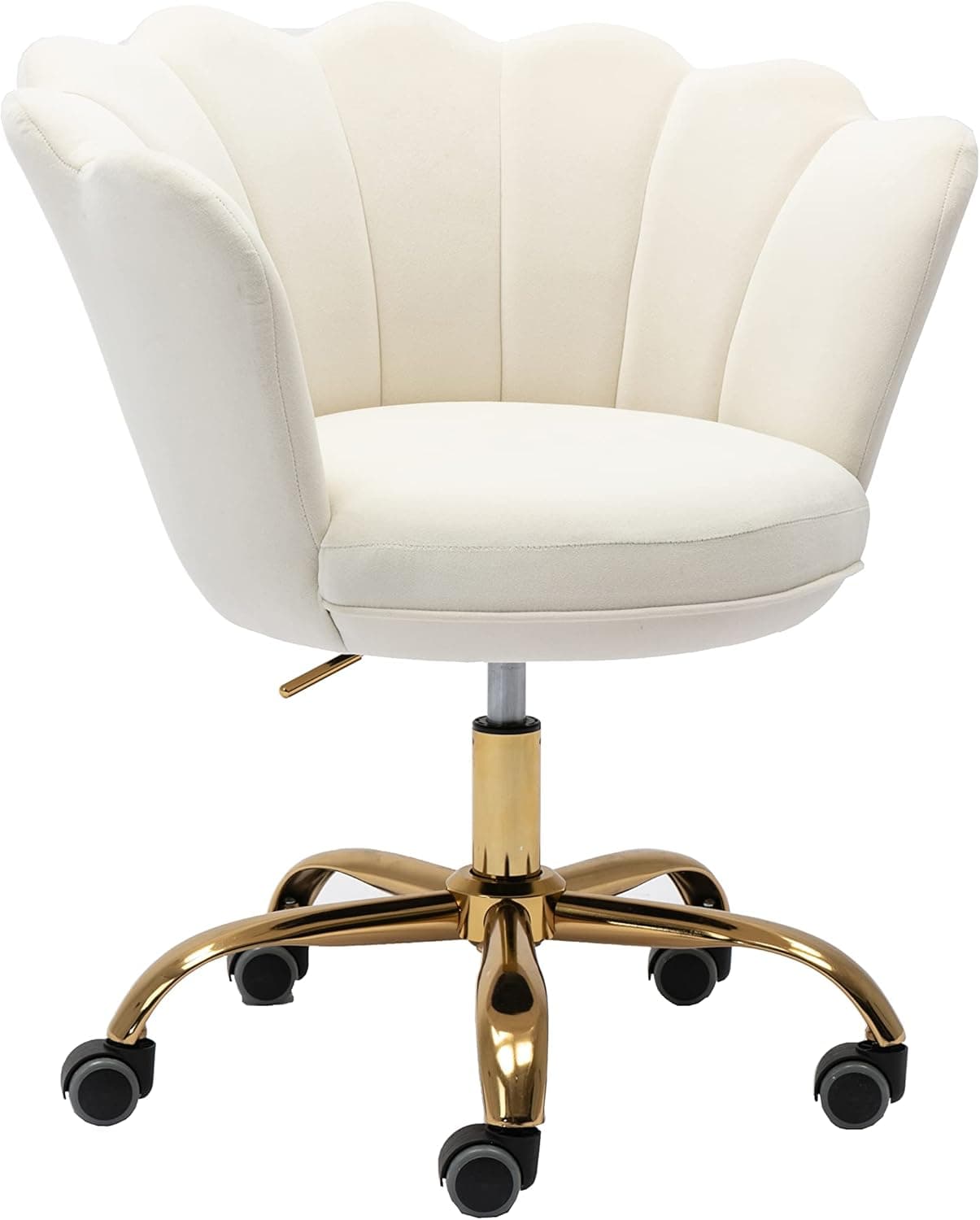 ZOBIDO Comfy Home Office Task Chair with Wheels, Cute Modern Upholstered Velvet Seashell Back Adjustable Swivel Vanity Desk Chair, for Women, for Kids, for Girls, Living Room, Bedroom (White)