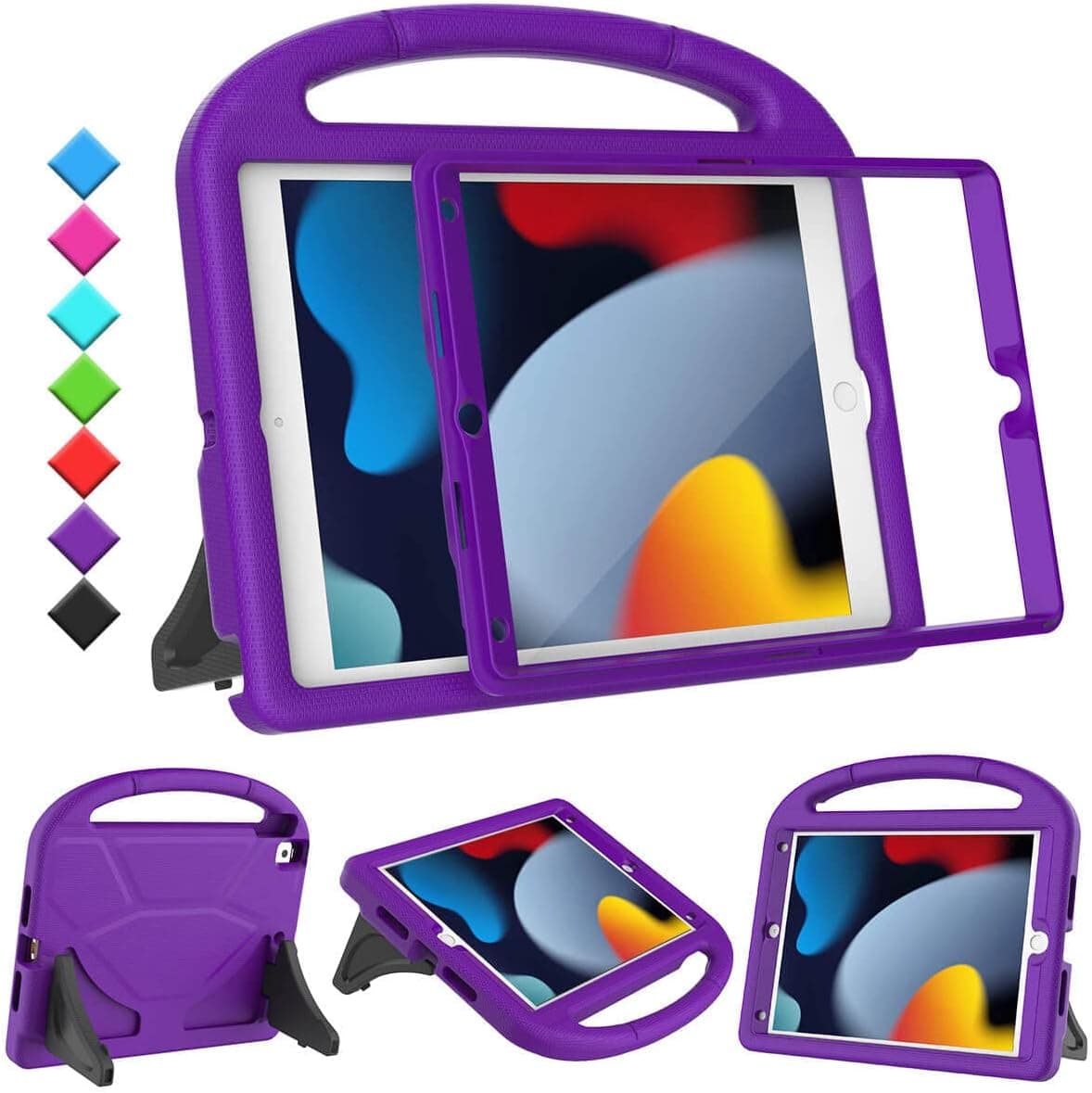 TOEVEK iPad 9th/8th/7th Generation Case for Kids, iPad 10.2 Kids Case with Built-in Screen Protector, Durable Shockproof Handle Stand Protective Cover for iPad 10.2 inch 2021/2020/2019, Purple