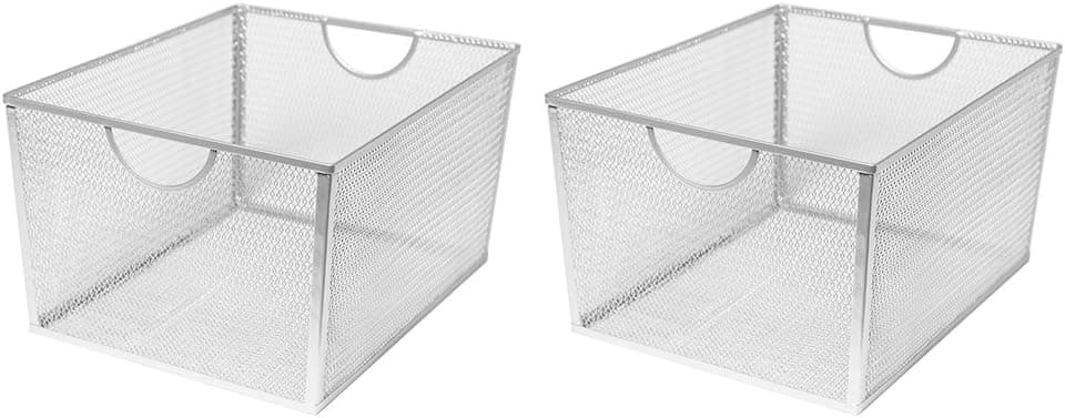 Seville Classics Extra-Large Wire Nesting Utility Shelf Storage Basket, 15" W x 12" L x 8.5" H, Silver, Set of 2