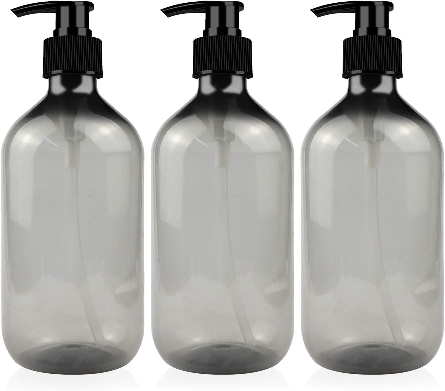 Plastic Pump Bottles 16oz / 500ml BPA-FREE Empty Pump Dispenser Clear Refillable Cylinder Soap Bottle with Pump for Hand Sanitizer Soap Shampoo Massage Oil (Pack of 3)