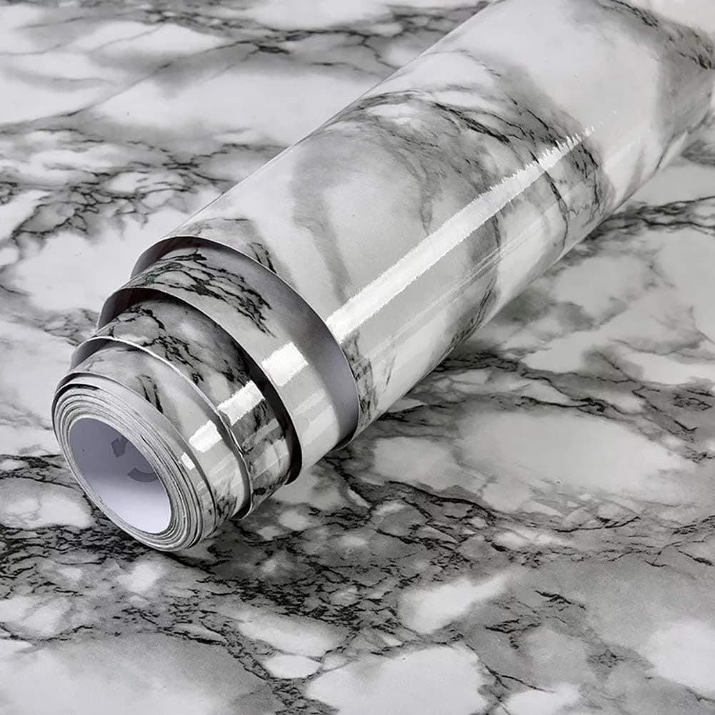 Yancorp White and Black Wallpaper Marble Easily Removable Countertops Black and White Wallpaper Self-Adhesive Wallpaper Peel and Stick Backsplash Vinyl Kitchen Shelf Liner (White Black, 16"x120")