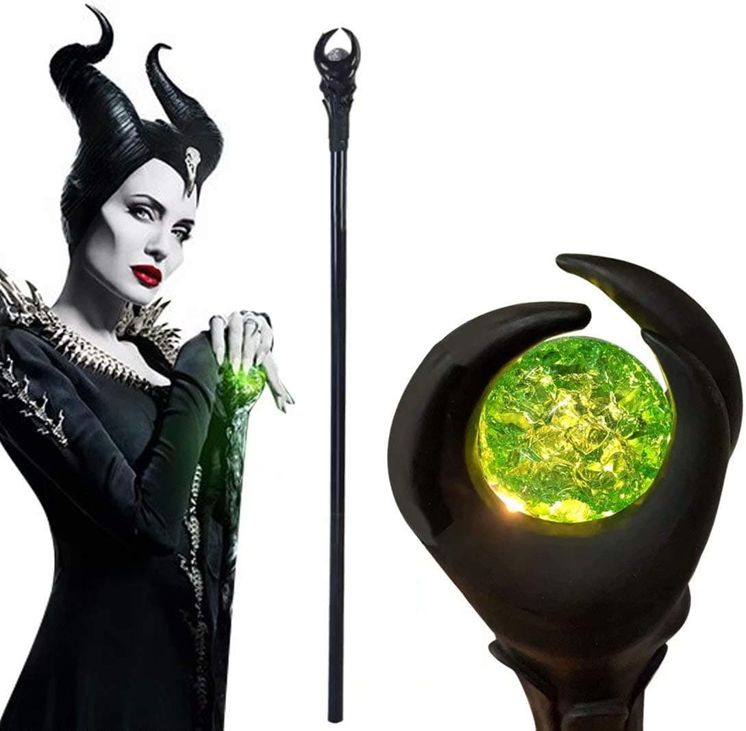 COSGO 51-inch Deluxe Maleficent Staff with Green Light Orb Wizard Scepter Magic Wand Halloween Props (Green Light)