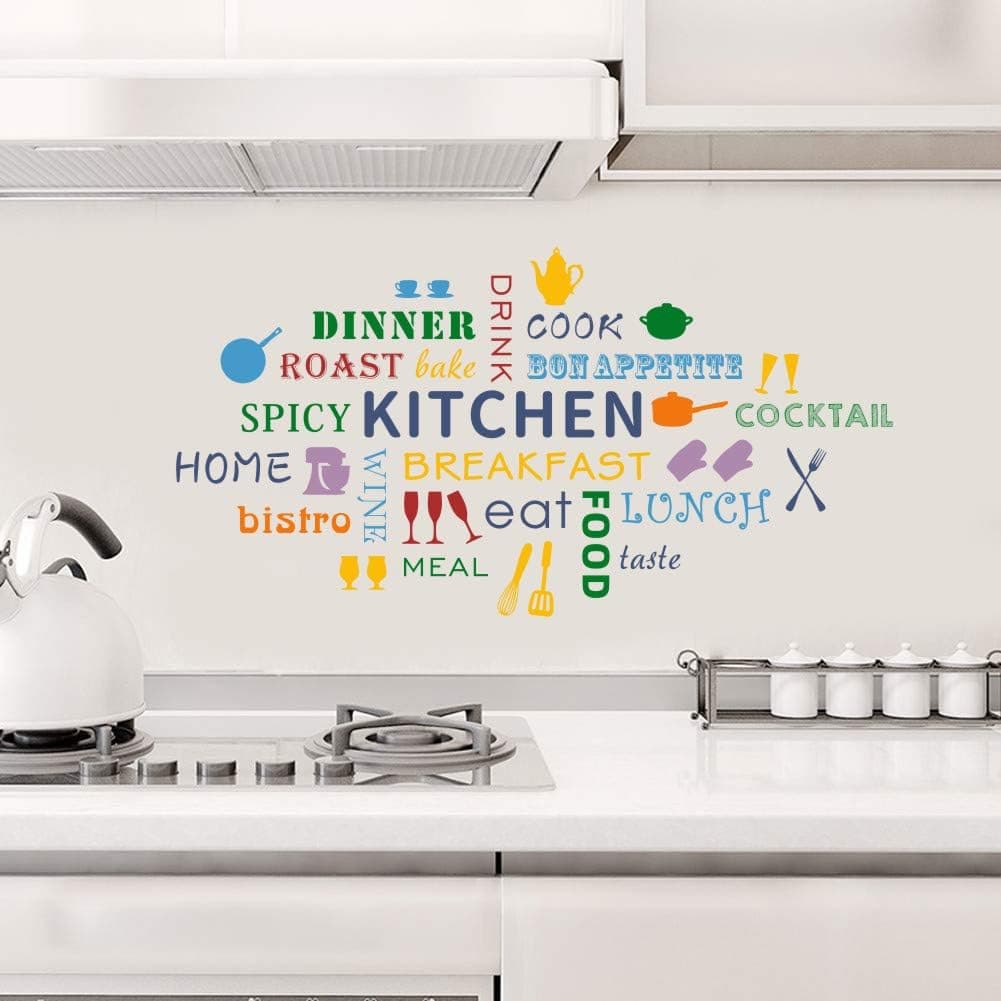 IARTTOP Colorful Kitchen Quote Wall Decal, Kitchenware Cooking Utensil Wall Sticker for Kitchen Dining Room Restaurant Decor