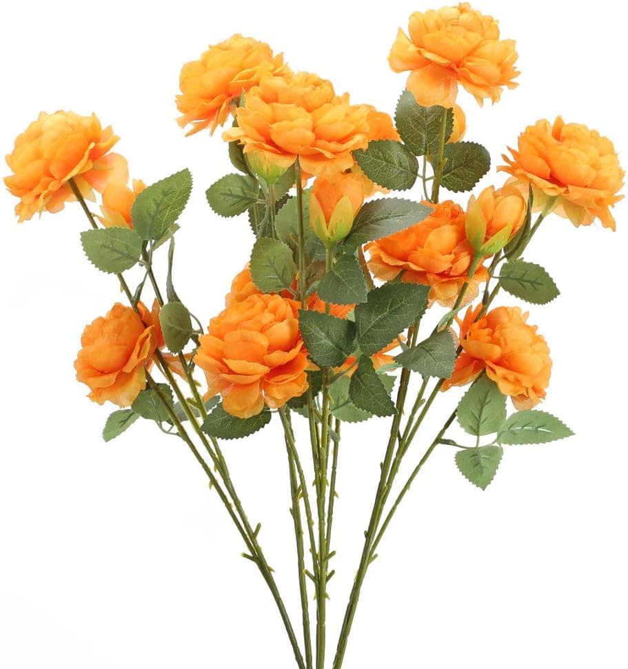 GTIDEA 6PCS Artificial Flowers Bouquets 25.5" Silk Peony Fake Mum Flowers Long Stem Flowers for Home Garden Autumn Fall Wedding Party Decor Orange