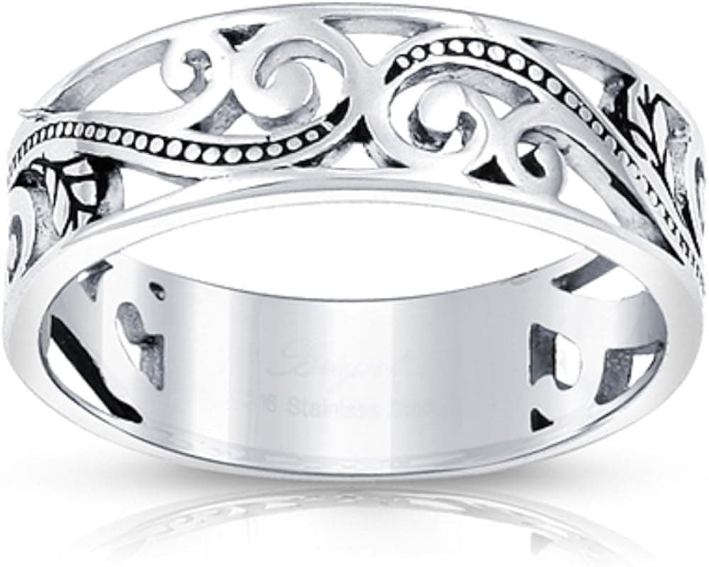 CloseoutWarehouse Filigree Paisley Design Stainless Steel Ring Size 13