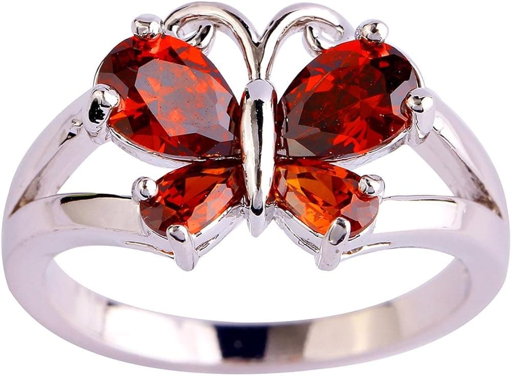 Psiroy 925 Sterling Silver Created Blue Topaz Filled Butterfly Ring