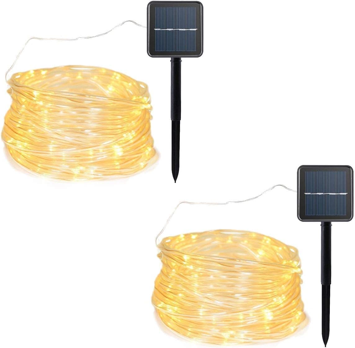 Lalapao Rope Lights Solar Xmas String Lights 2 Pack 120 LED Christmas Copper Fairy Decor Lighting with 8 Modes for Tree Outdoor Indoor Garden Patio Holiday Bedroom Wedding (Warm White)