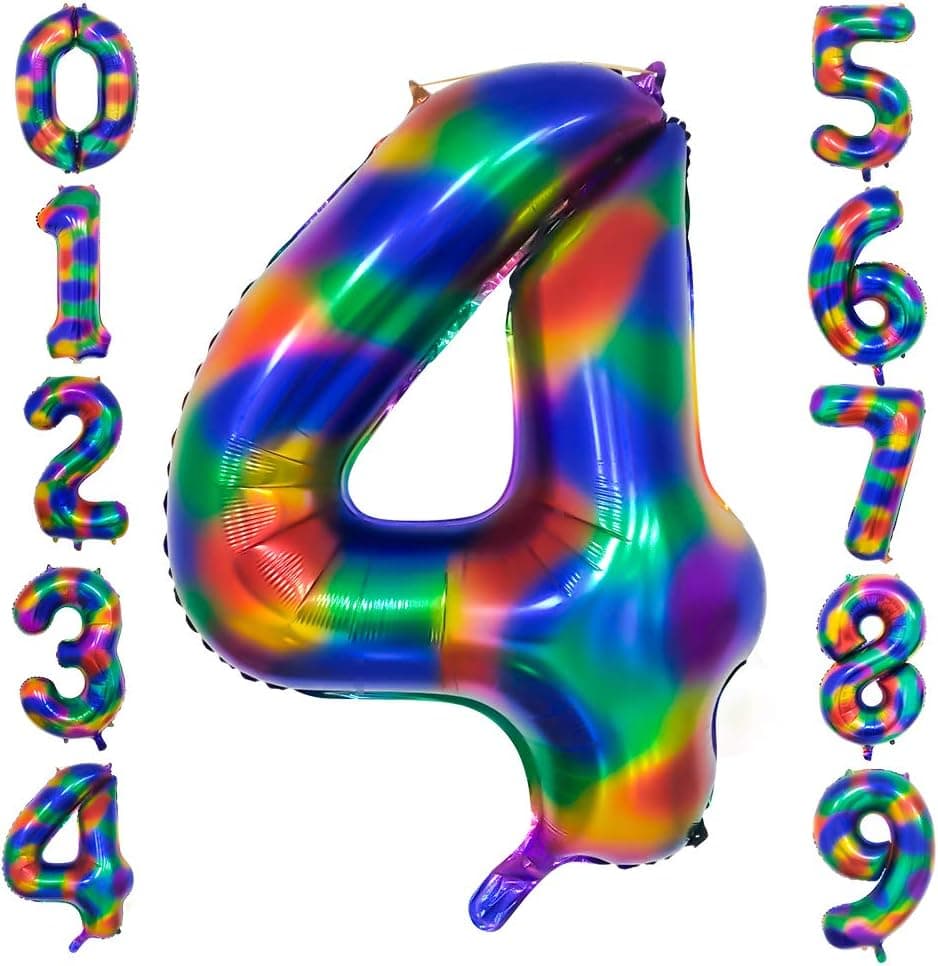 EXV Rainbow Number 4 Balloon 40inch Digital Helium Foil Balloons for Birthday Party Decorations/Anniversary