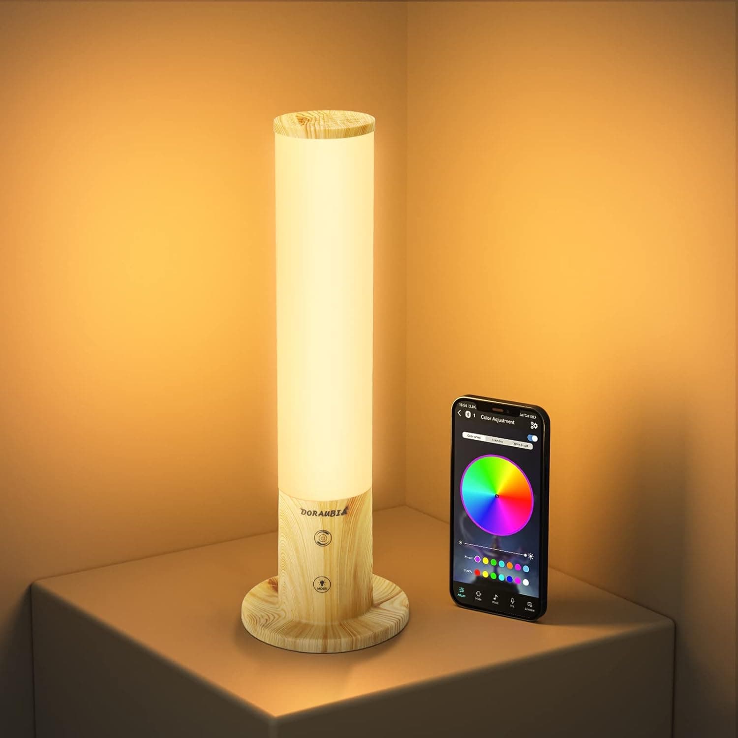Doraubia Table Lamp, Cordless Table Lamps with Music Sync, Rechargeable RGB Night Light Dimmable Desk lamp for Kids Nursery (Wood)