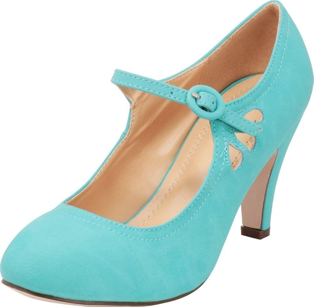 Cambridge Select Women's Round Toe Mid Heel Mary Jane Dress Pump,9,Mint