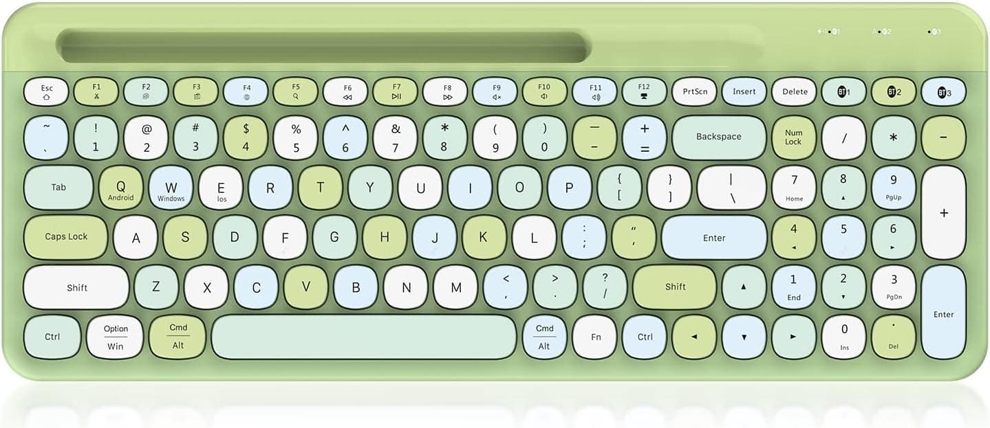 PINKCAT Colorful Computer Portable Bluetooth Keyboard, Wireless Mini Compact Retro Typewriter Flexible 84Keys Keyboard Design for Laptop, PC, Notebook, MacBook, iPhone, iPad, Smart TV - Green