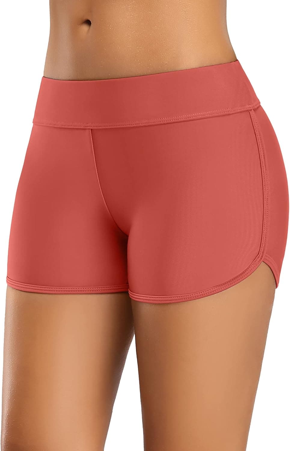 ALove Swim Shorts Womens Stretchy Sporty Bathing Suit Bottoms Side V Slit Boyshorts Swimsuit Board Shorts