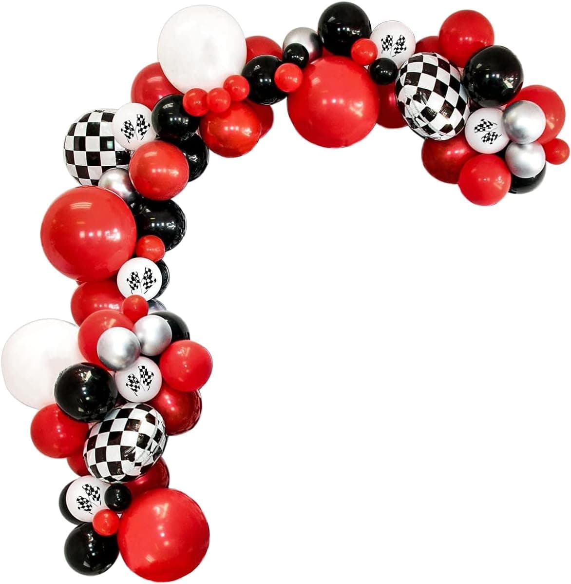 Racing Car Balloons Garland Arch Kit, 113Pcs Checked Finish Line Flag Red Black Balloons, for Boy 2nd Two Fast Birthday Party Supplies