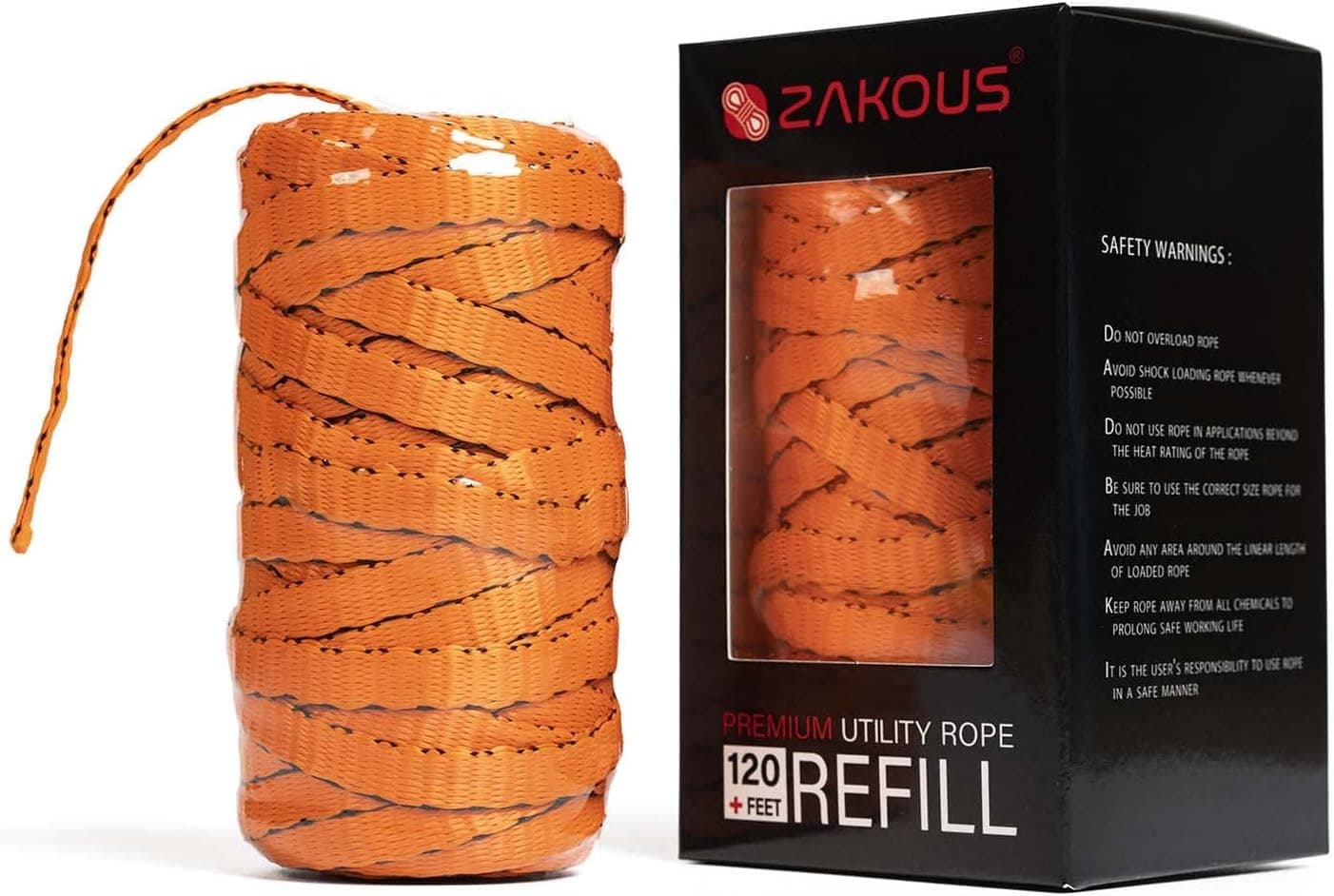 Zakous Cut-Ready Rope Canister Refill with 120 Feet Non-Tangle Utility Rope, Multipurpose Rope Paracord Alternative, Must Have Gear for Hunting | Camping | Hiking | Gardening and More