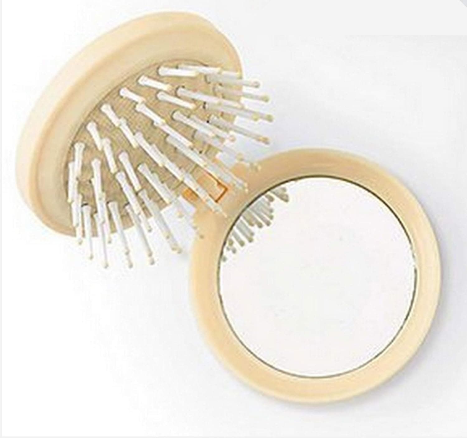 IT'S A BEAUTIFUL DAY 2.5" Diameter Folding Hair Brush With Compact Mirror Pocket Size Gift Positive Vibe Message Travel Car Gym Bag Purse Locker