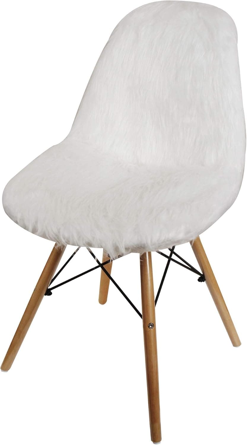 GIA Contemporary Armless Wood Legs and Removable Faux Fur Chair Cover, Arctic White