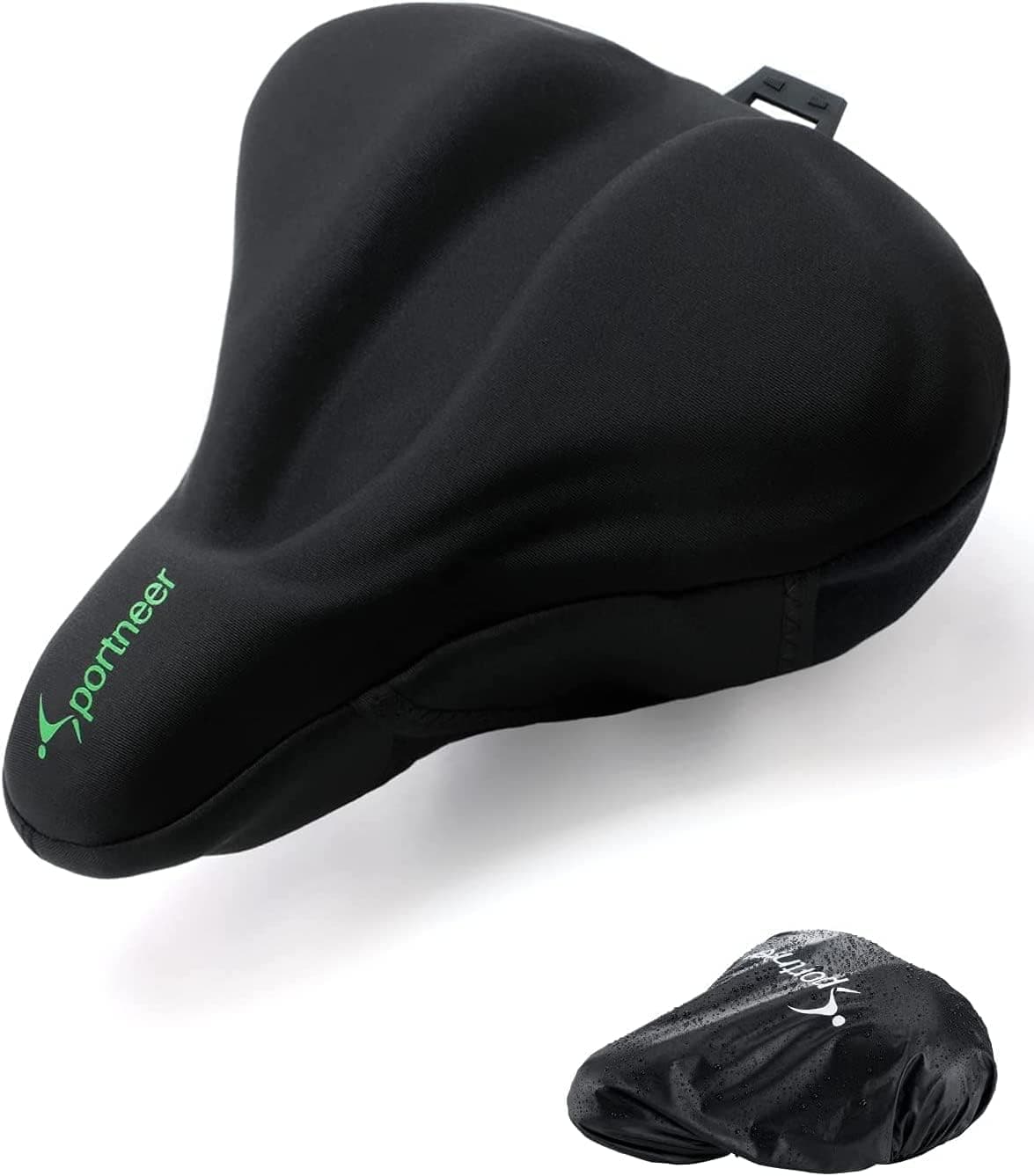 Sportneer Bike Cushion Seat Cover: Wide Bicycle Seat Cover Memory Foam Padded with Stable Velcro Non-Slip Easy Install & Adjustable for Spin/Peloton/Exercise Bike with Rain Cover 12in X 10in