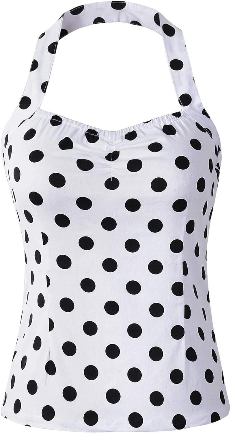 50s Pinup Rockabilly Polka Dots Halter Top Sweetheart Neckline Vintage Retro Style