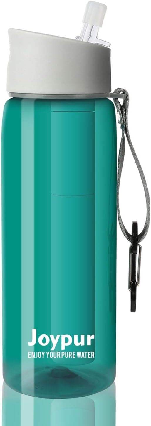 Water Filter Bottle, Emergency Water Purifier with 0.01 Micron 4-Stage Filter Straw,18/8 Stainless Steel Filtered Bottle Survival Gear for Hiking, Backpacking Camping, BPA Free and Carrying Pouch